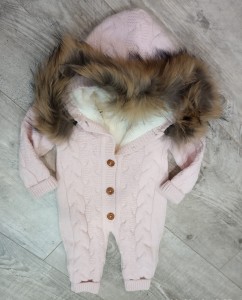 Laferio Wool Raccoon Dog Warme Rampers mit Wolle - pinke Farbe